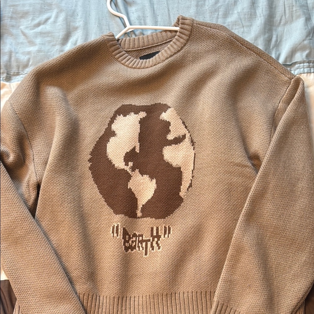 PacSun Earth Graphic Tan Sweater
